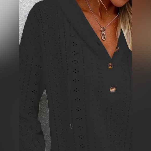 Drawstring Eyelet Long Sleeve Hoodie - Picture 6 of 7